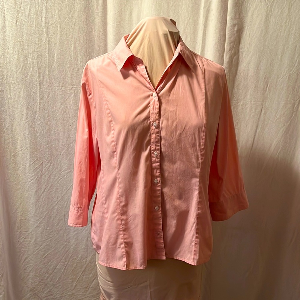 Riders by Lee pink and white striped button down top 3/4 sleeves